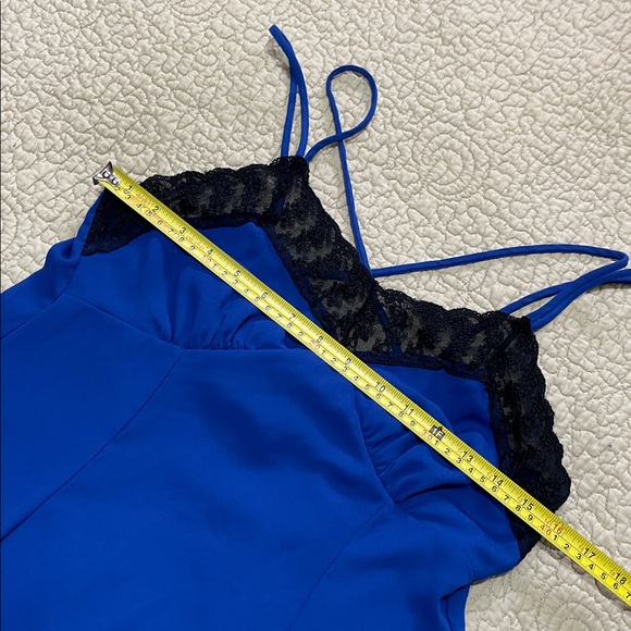 Finn and clover, black lace trimmed blue slip dress - Picture 6 of 7